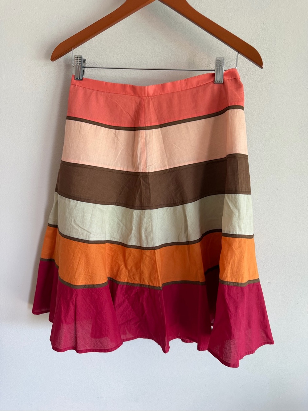 Multi-Stripe A-Line Skirt in Coral, Peach & Magenta size 0